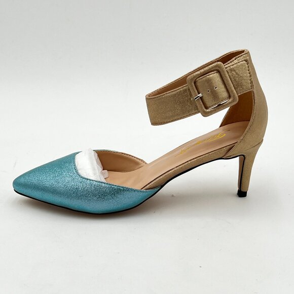 FOWT Blue Ankle Straps Buckles Sexy Pointed Toe Kitten Heels D'Orsay Pumps - Picture 2 of 6
